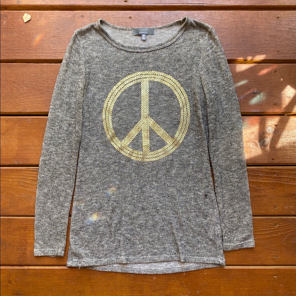 Saks Fifth Avenue Grey Peace Sign Sweater
